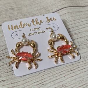 Under The Sea Crab Earrings Cubic Zirconia Faux Pearl Fishhook Style Cancer
